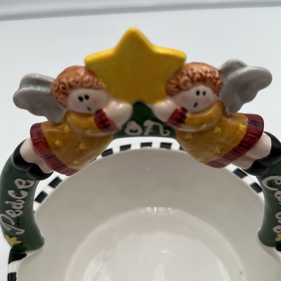 Ceramic Christmas Angel Basket Bowl Winter Scene Peace on Earth Palm Tree Co - Picture 7 of 16